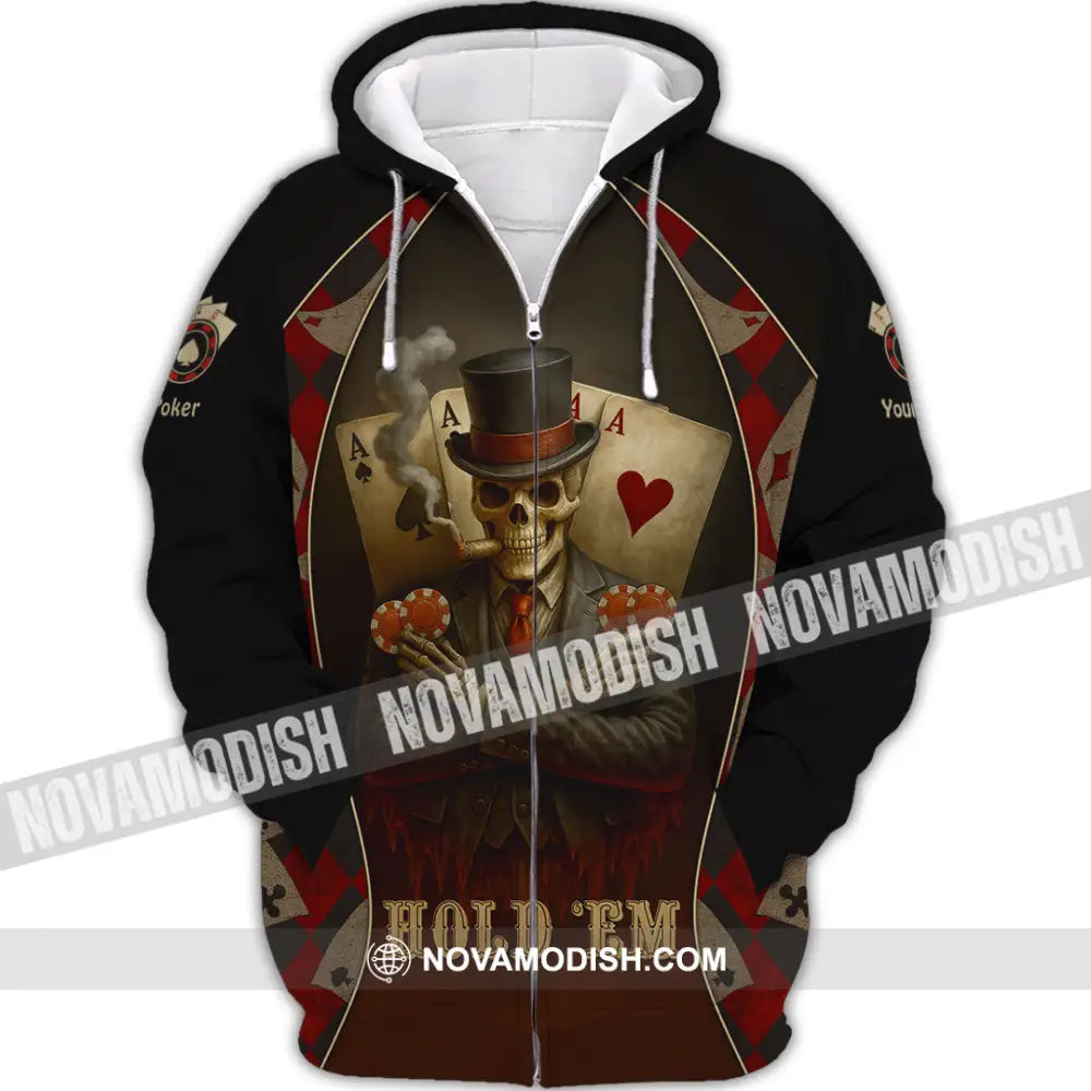 Unisex Shirt - Custom Poker Lover Shirt Hold ’Em Born To Play Poker Forced To Work Zipper Hoodie / S T-shirt