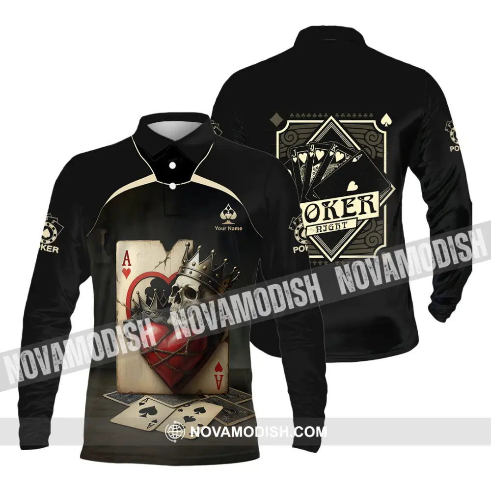 Unisex Shirt - Custom Poker Lover Shirt Skeleton Poker Cards Long Sleeve Polo / S T-shirt