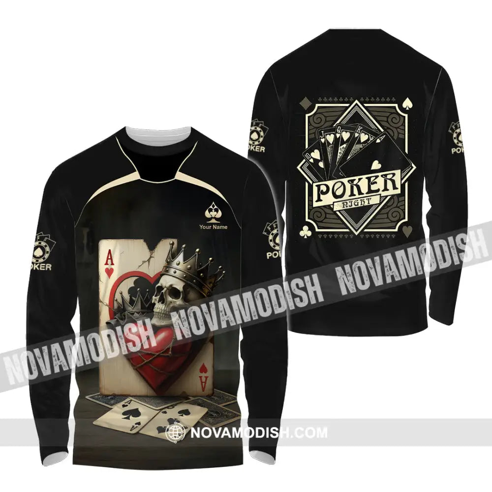 Unisex Shirt - Custom Poker Lover Shirt Skeleton Poker Cards Long Sleeve Shirt / S T-shirt