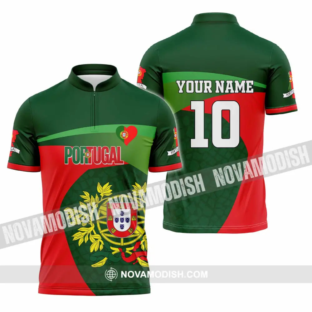 Unisex Shirt - Custom Portugal 3D Shirt Zipper Polo Shirt / S T-shirt