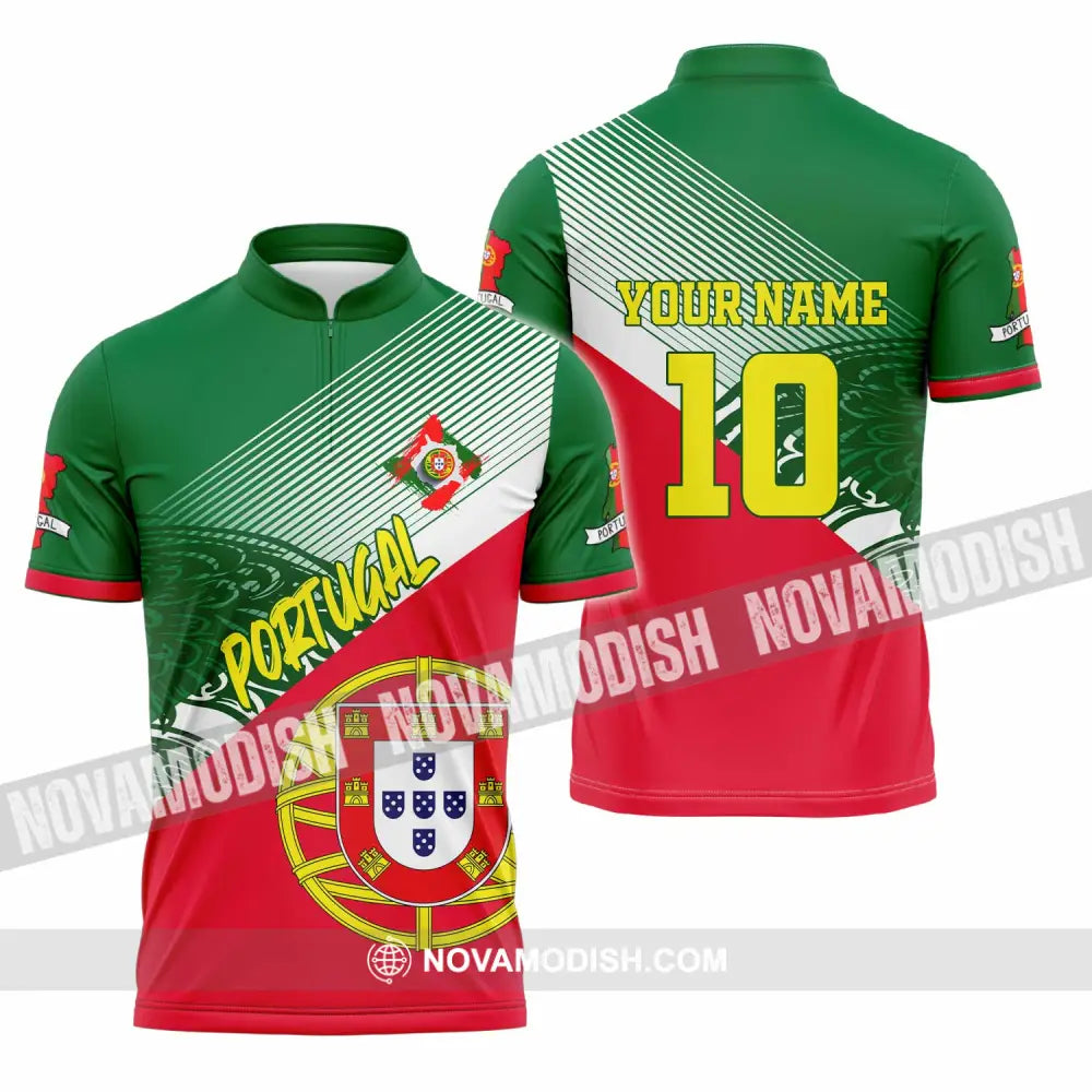 Unisex Shirt - Custom Portugal 3D Shirt Zipper Polo Shirt / S T-shirt