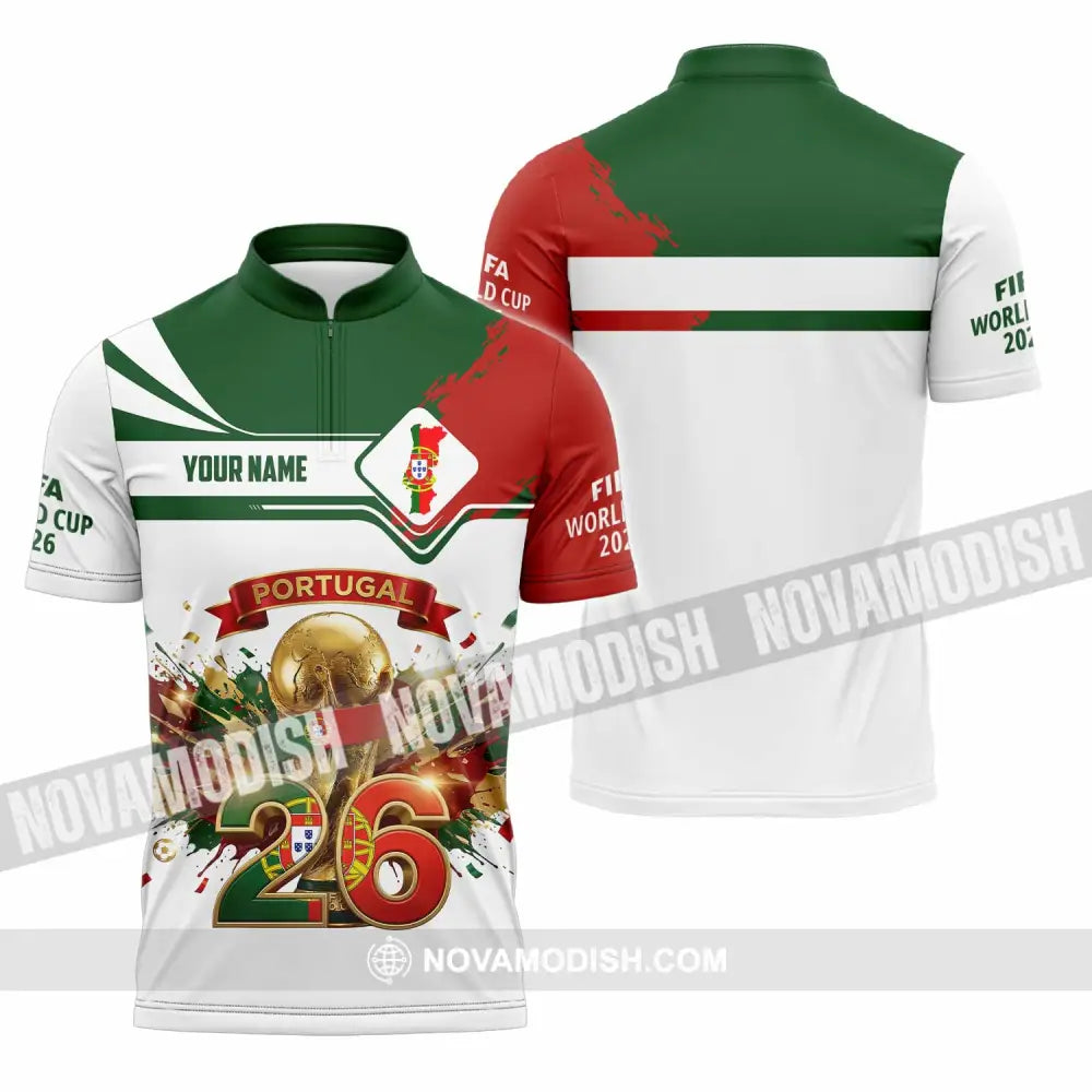 Unisex Shirt - Custom Portugal FIFA World Cup 2026 3D Shirt Zipper Polo Shirt / S T-shirt