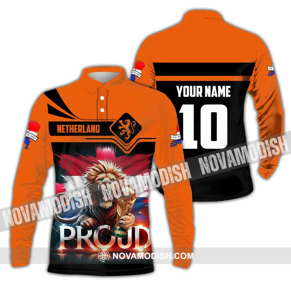 Unisex Shirt - Custom Proud Netherlands World Cup 2026 3D Shirt Long Sleeve Polo / S T-shirt