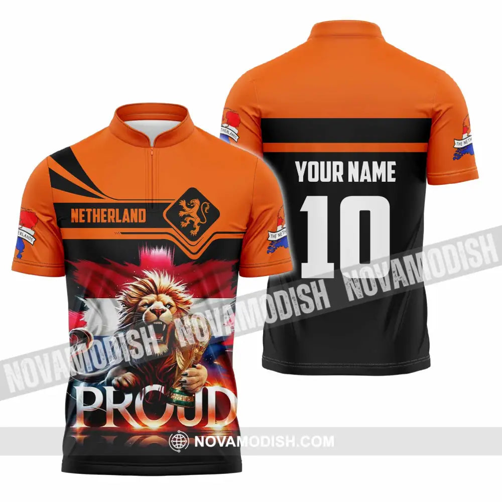 Unisex Shirt - Custom Proud Netherlands World Cup 2026 3D Shirt Zipper Polo Shirt / S T-shirt