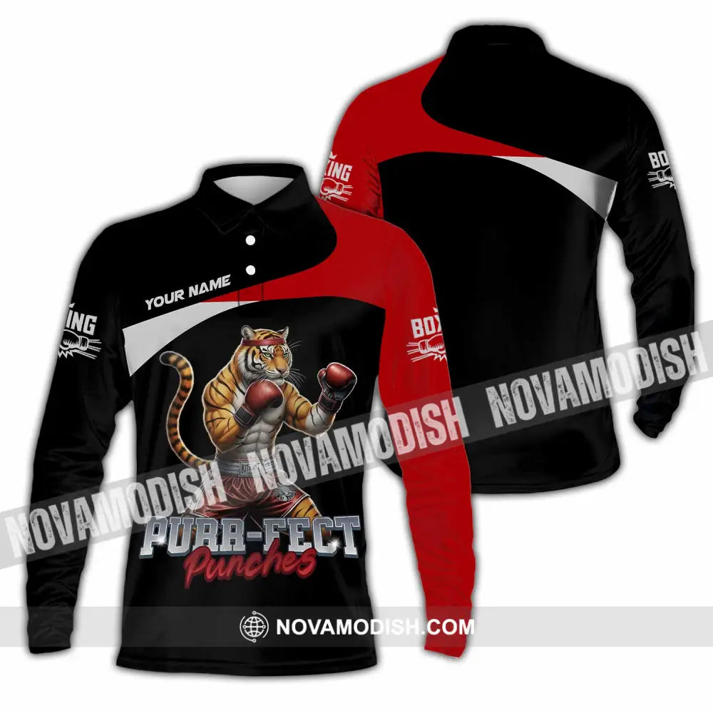 Unisex Shirt - Custom Purr-fect Punches Boxing 3D Shirt Long Sleeve Polo / S T-shirt