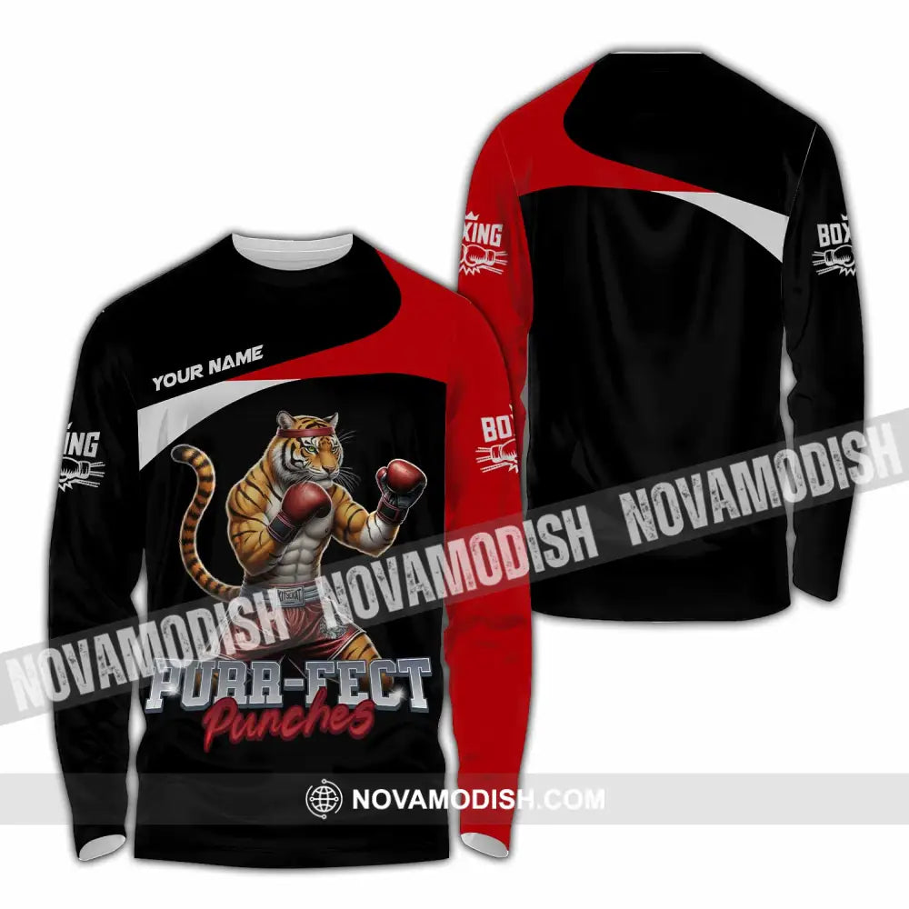 Unisex Shirt - Custom Purr-fect Punches Boxing 3D Shirt Long Sleeve Shirt / S T-shirt