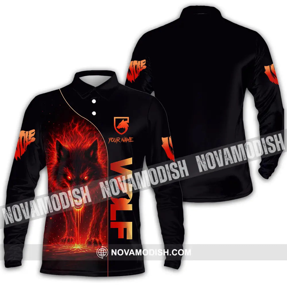 Unisex Shirt - Custom Red Wolf 3D Shirt Long Sleeve Polo / S T-shirt