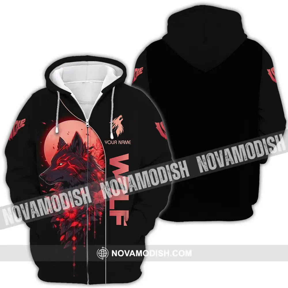 Unisex Shirt - Custom Red Wolf 3D Shirt Zipper Hoodie / S T-shirt