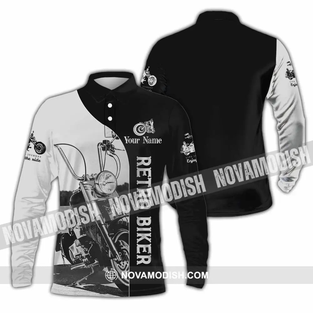 Unisex Shirt - Custom Retro Biker 3D Shirt - Long Sleeve Polo / S - T-shirt