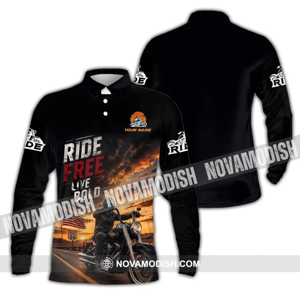 Unisex Shirt - Custom Ride Free Live Bold Shirt - Long Sleeve Polo / S - T-shirt
