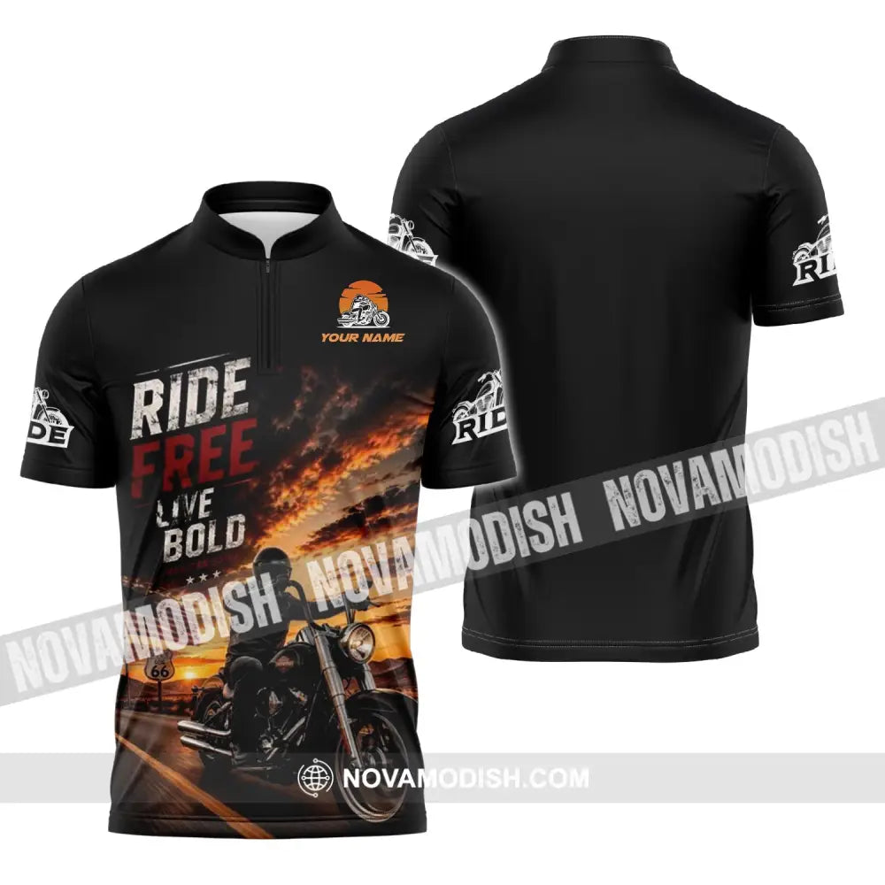 Unisex Shirt - Custom Ride Free Live Bold Shirt - Zipper Polo Shirt / S - T-shirt