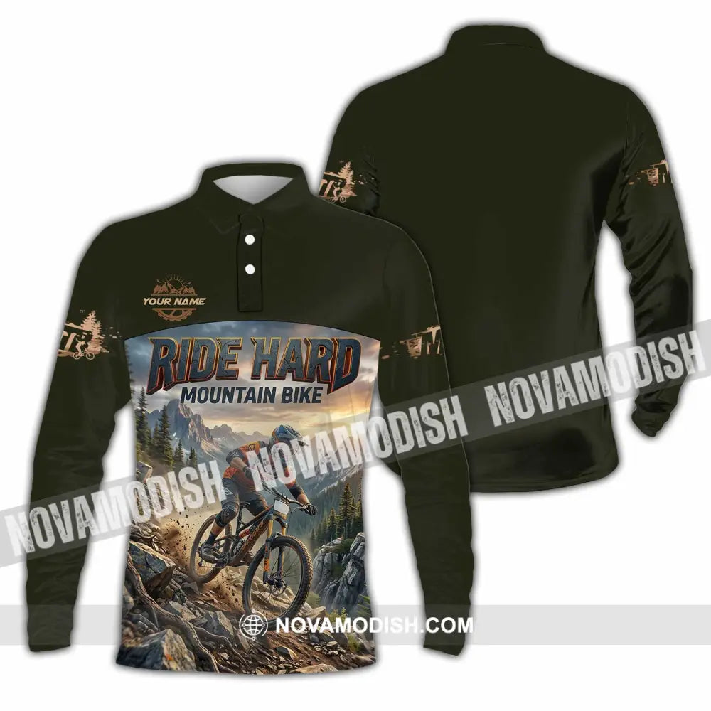 Unisex Shirt - Custom Ride Hard Mountain Bike Shirt - Long Sleeve Polo / S - T-shirt