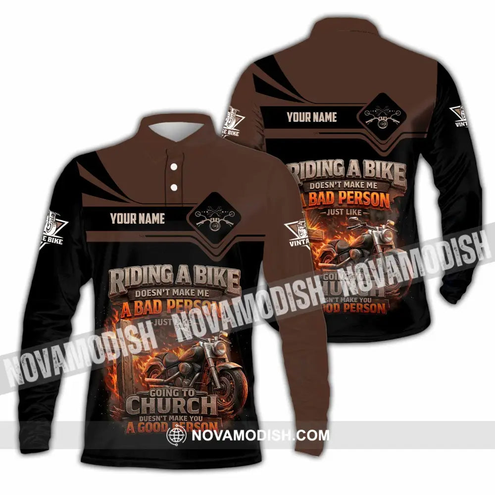 Unisex Shirt - Custom Riding A Bike 3D Shirt Long Sleeve Polo / S T-shirt