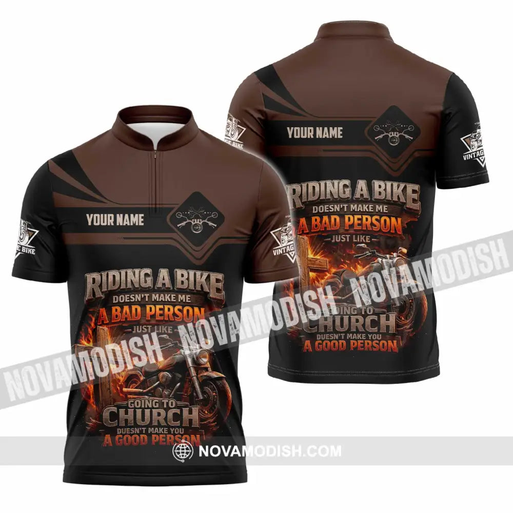 Unisex Shirt - Custom Riding A Bike 3D Shirt Zipper Polo Shirt / S T-shirt