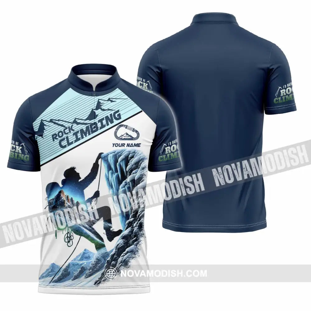 Unisex Shirt - Custom Rock Climbing Shirt Zipper Polo Shirt / S T-shirt