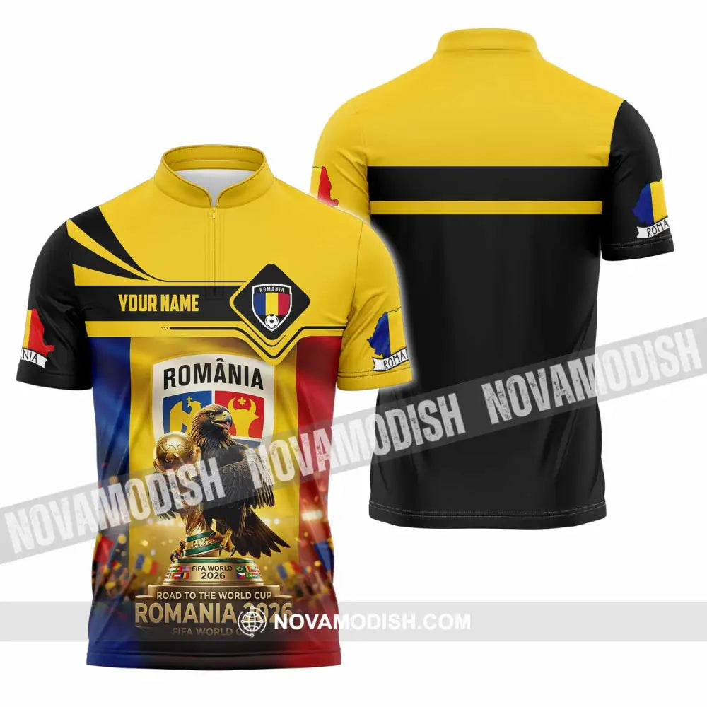 Unisex Shirt - Custom Romania World Cup 2026 3D Shirt Zipper Polo Shirt / S T-shirt