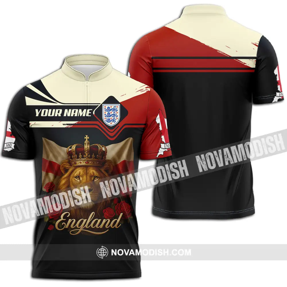 Unisex Shirt - Custom Rose And Lion England Shirt Zipper Polo Shirt / S T-shirt