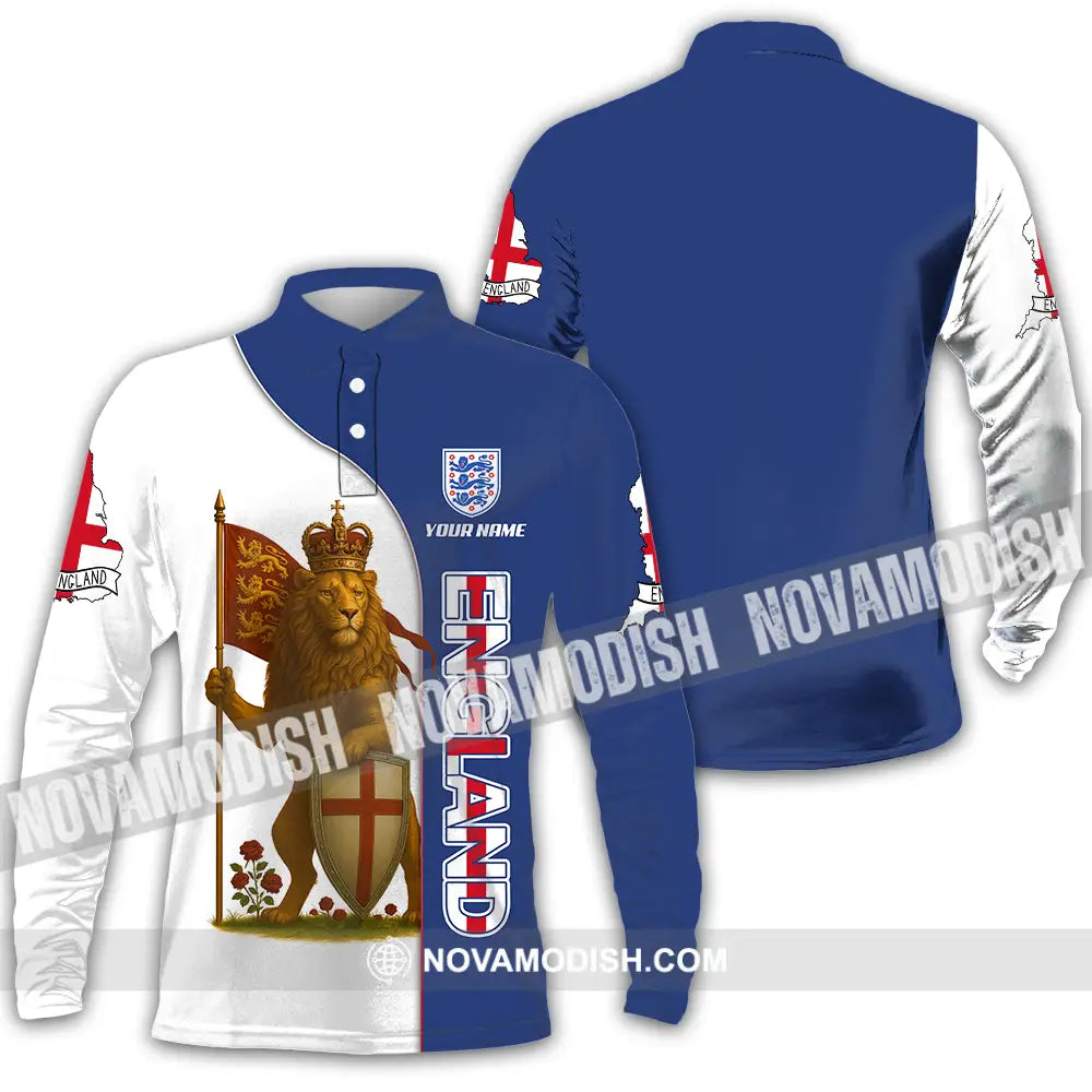 Unisex Shirt - Custom Rose And Lion King England Shirt Long Sleeve Polo / S T-shirt
