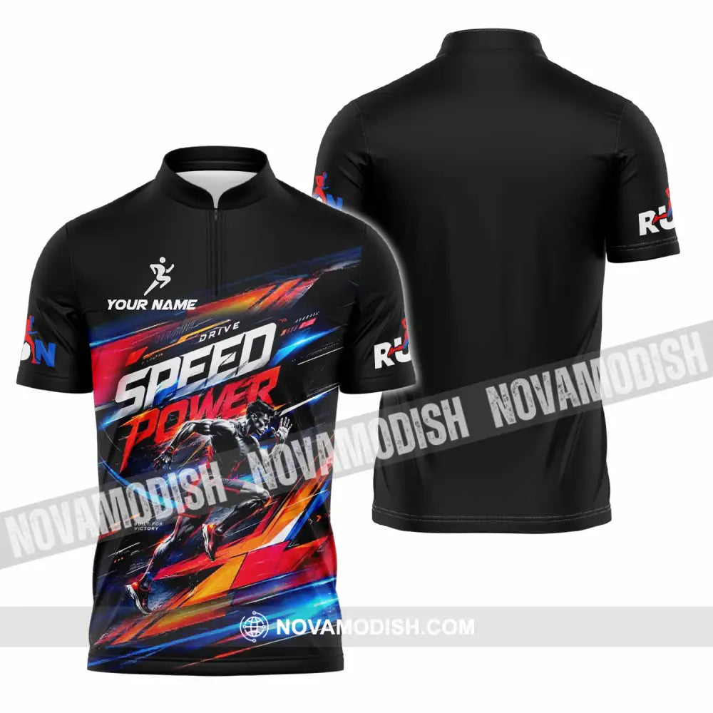Unisex Shirt - Custom Run Drive Speed Power Shirt - Zipper Polo Shirt / S - T-shirt