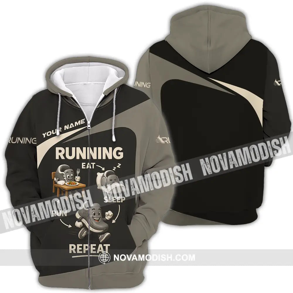 Unisex Shirt - Custom Run Eat Sleep And Repeat Running Lover Runner Shirt Zipper Hoodie / S T-shirt