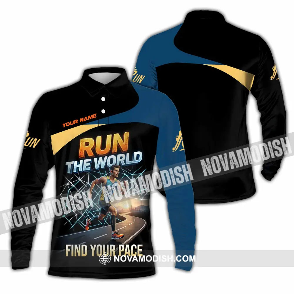 Unisex Shirt - Custom Run The World Find Your Pace Shirt - Long Sleeve Polo / S - T-shirt