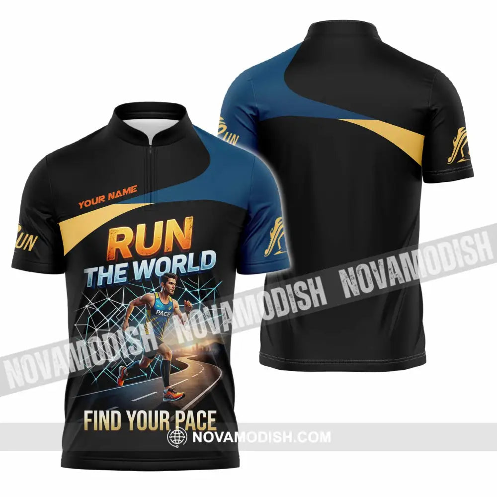 Unisex Shirt - Custom Run The World Find Your Pace Shirt - Zipper Polo Shirt / S - T-shirt