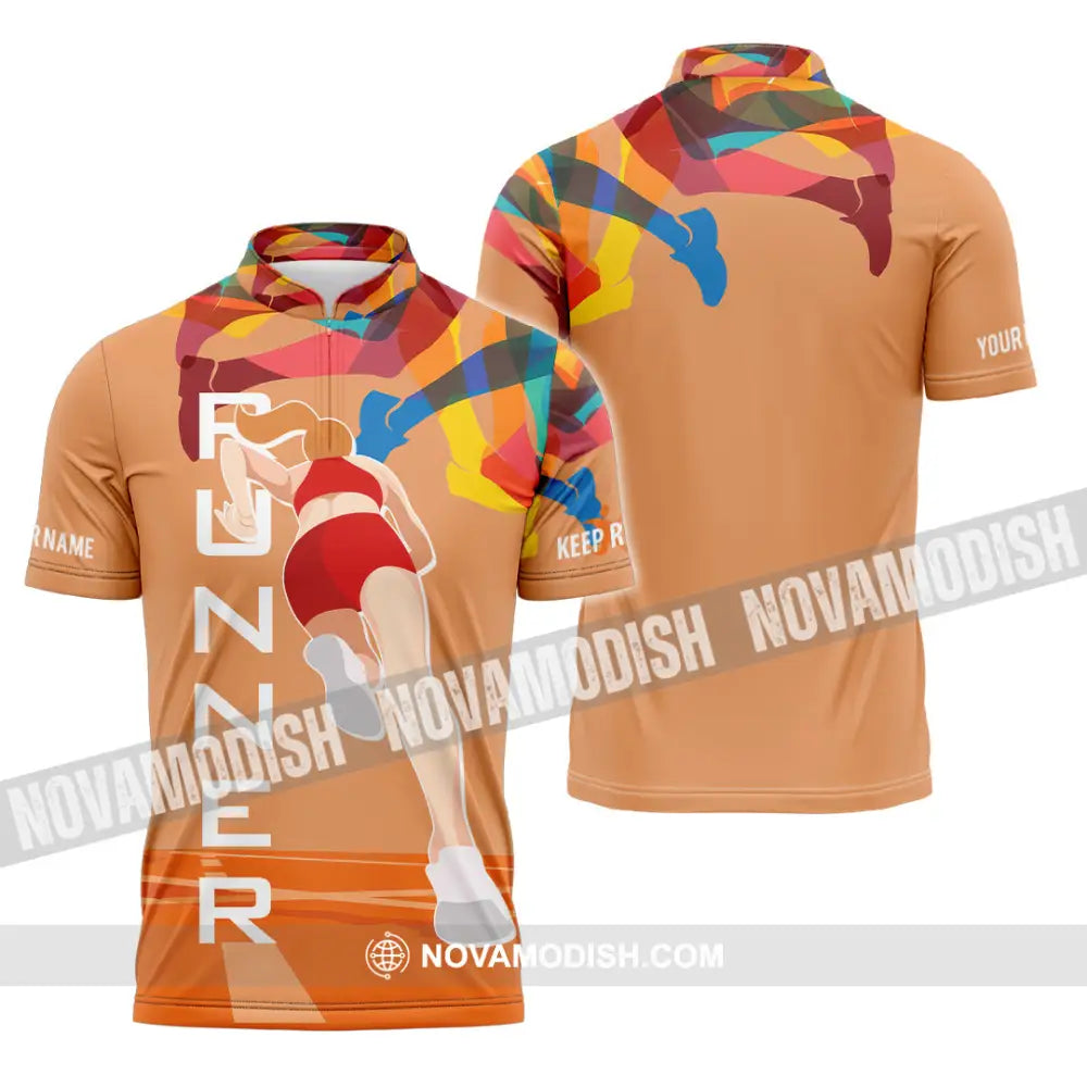 Unisex Shirt - Custom Runner Keep Running 3D Shirt Zipper Polo Shirt / S T-shirt