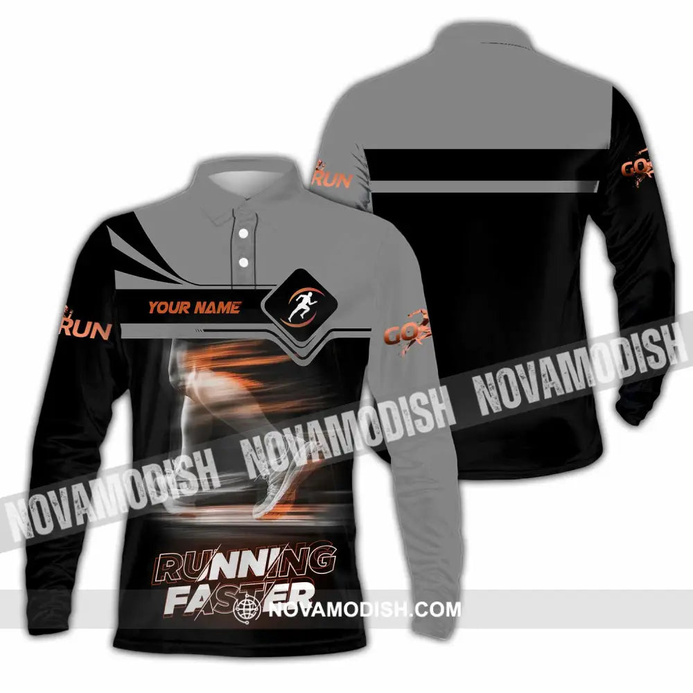 Unisex Shirt - Custom Running Faster 3D Shirt - Long Sleeve Polo / S - T-shirt