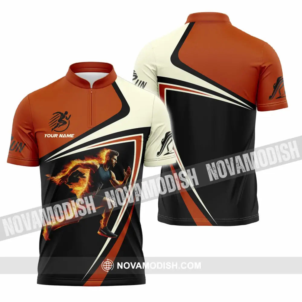 Unisex Shirt - Custom Running Fire Man Shirt Zipper Polo Shirt / S T-shirt