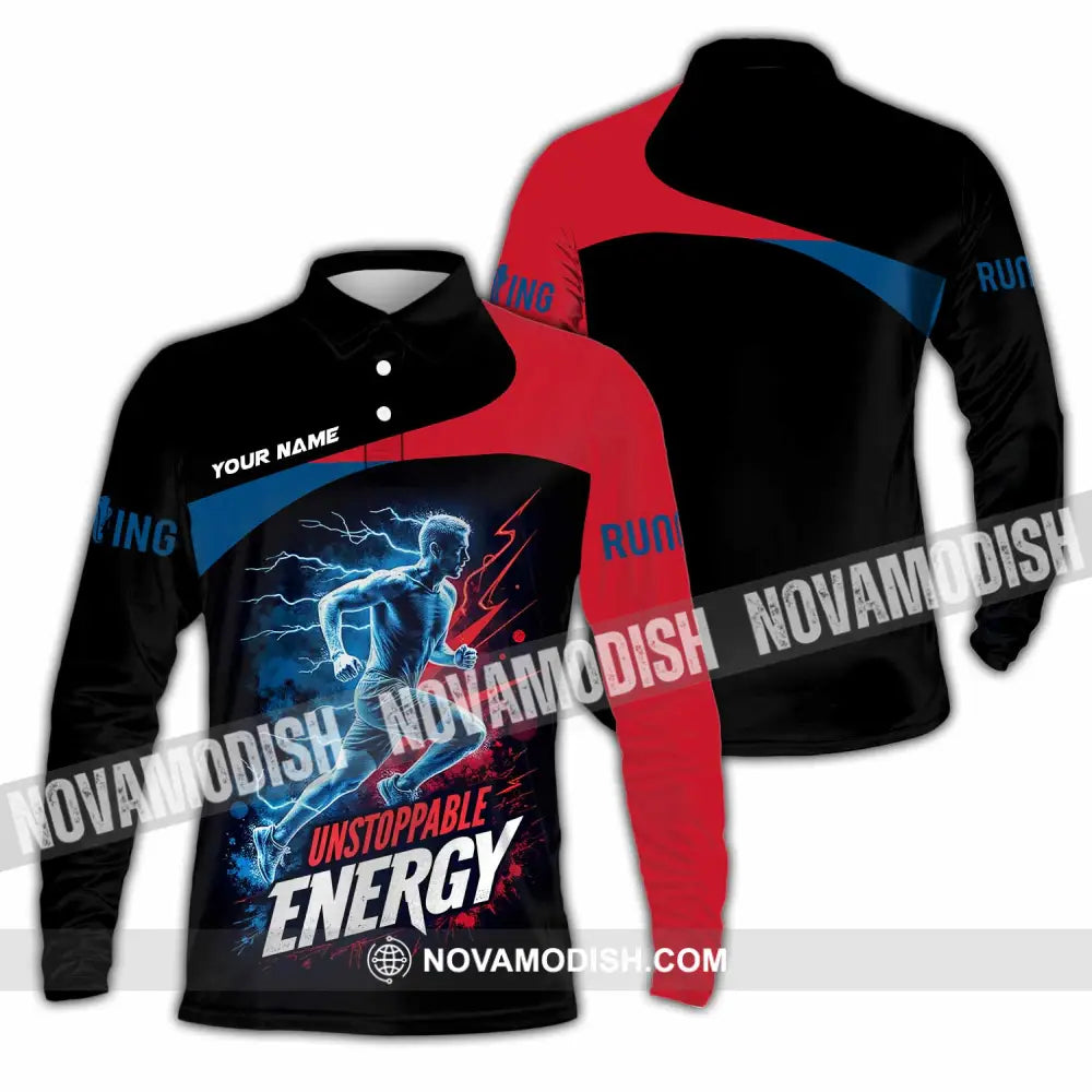 Unisex Shirt - Custom Running Unstoppable Energy Shirt Long Sleeve Polo / S T-shirt