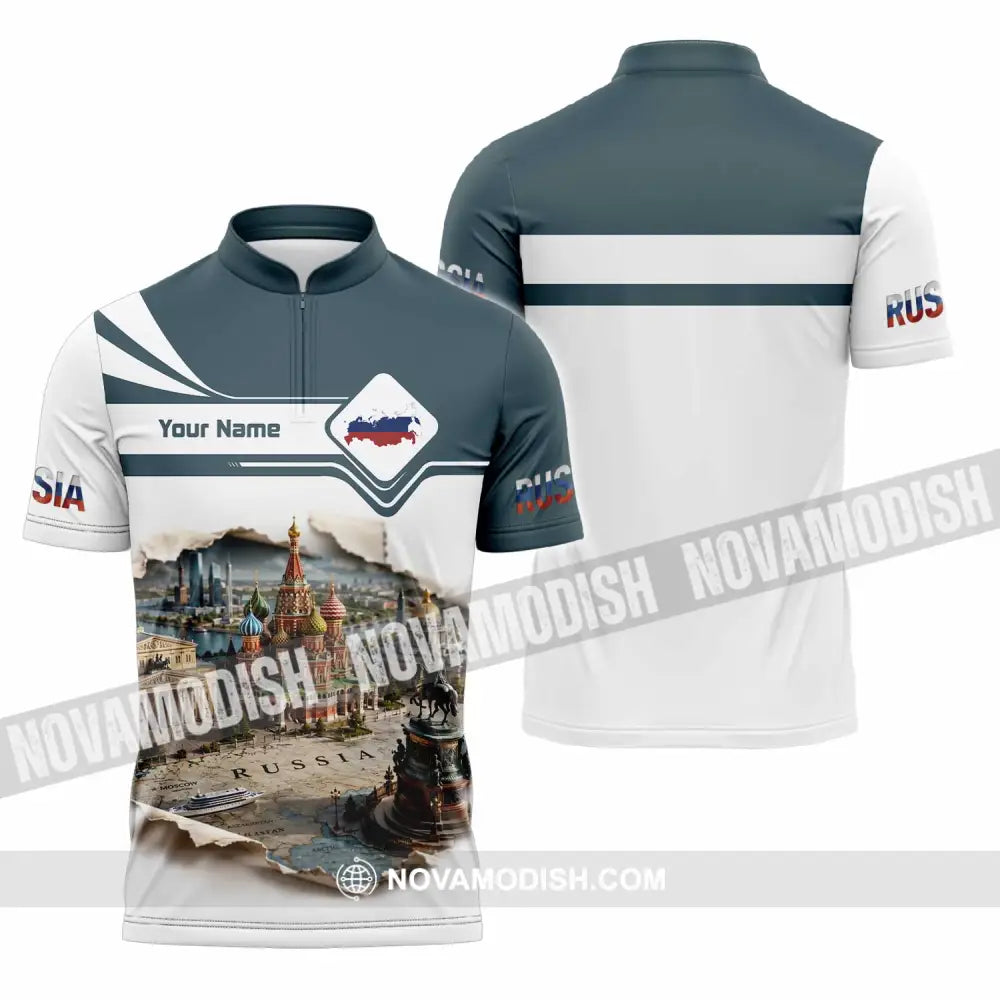 Unisex Shirt - Custom Russia Shirt - Zipper Polo Shirt / S - T-shirt
