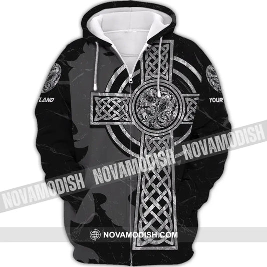 Unisex Shirt Custom Scotland Cross T-Shirt Clothing Zipper Hoodie / S