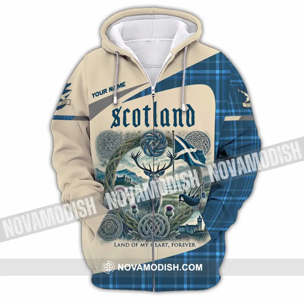 Unisex Shirt - Custom Scotland Land Of My Heart Forever 3D Shirt Zipper Hoodie / S T-shirt