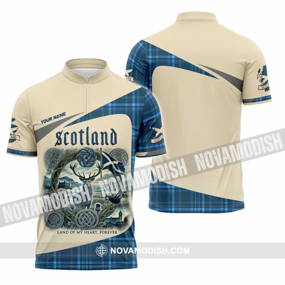 Unisex Shirt - Custom Scotland Land Of My Heart Forever 3D Shirt Zipper Polo Shirt / S T-shirt