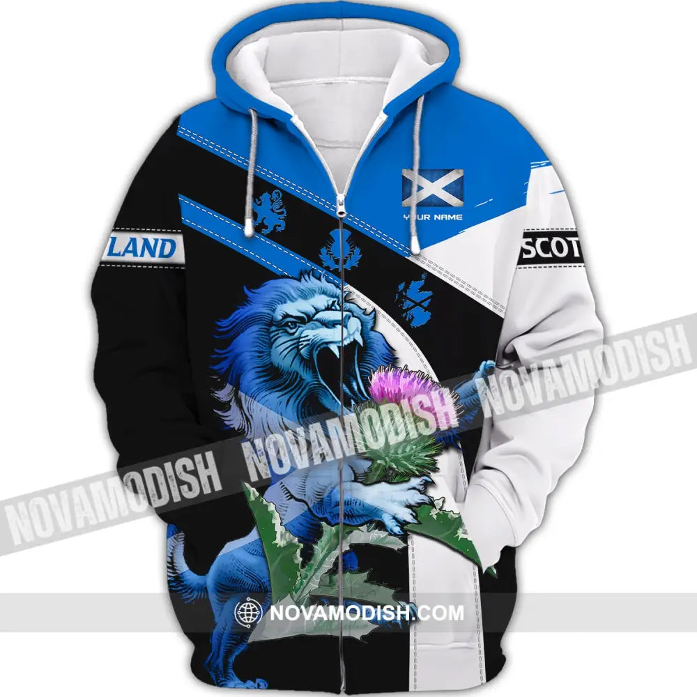 Unisex Shirt Custom Scotland Lion T-Shirt Clothing Zipper Hoodie / S