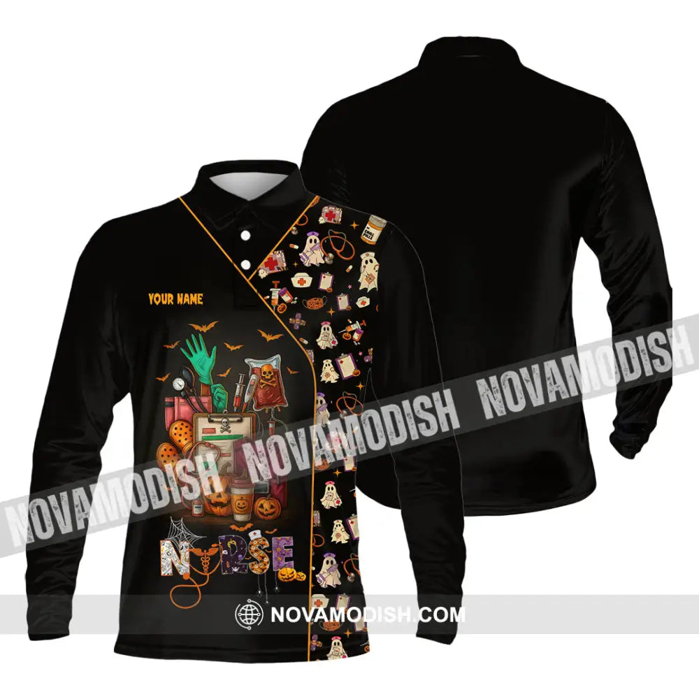 Unisex Shirt - Custom Scrubstar Fright Friends Nurse Halloween Shirt Long Sleeve Polo / S T-shirt