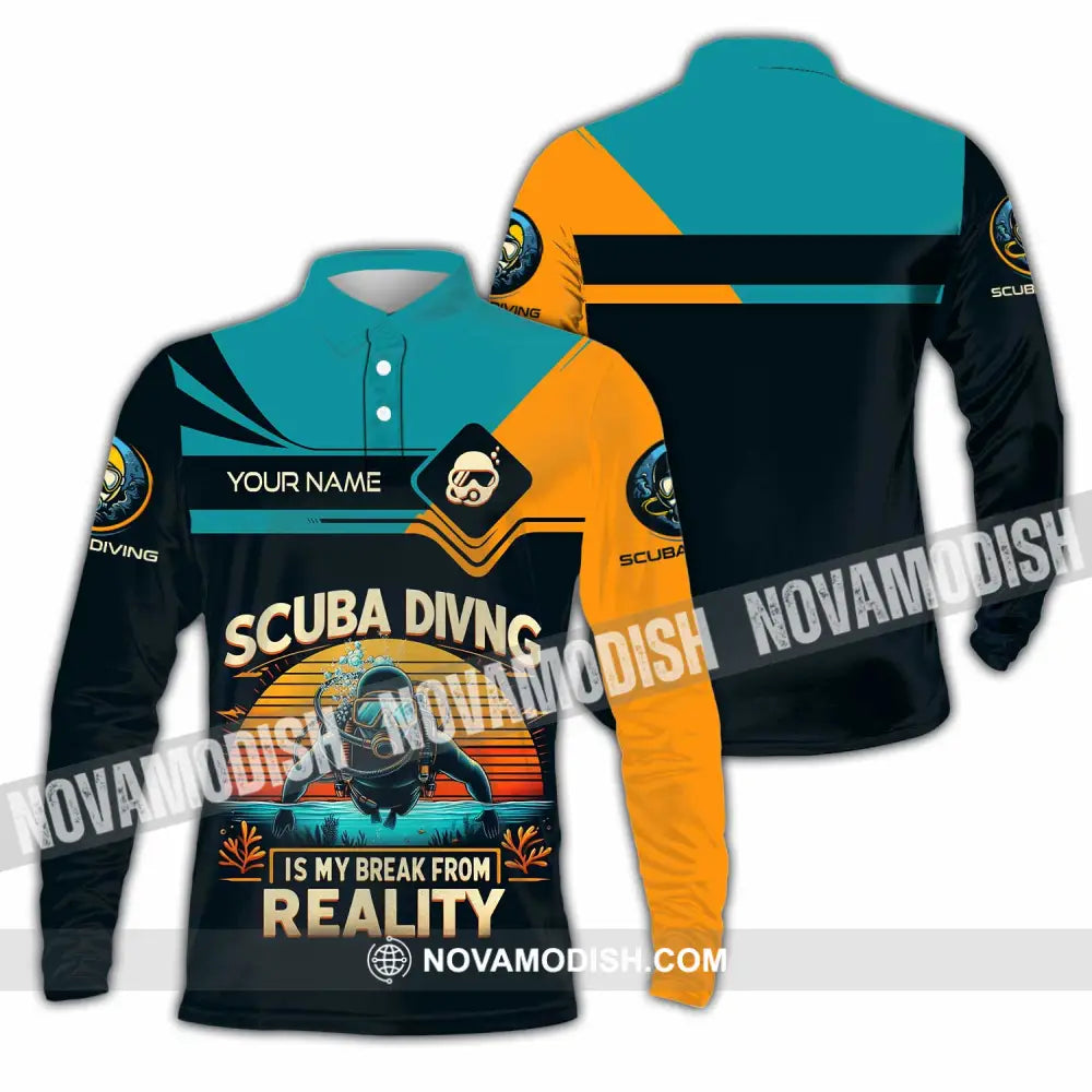 Unisex Shirt - Custom Scuba Diving Is My Break From Reality Shirt Long Sleeve Polo / S T-shirt