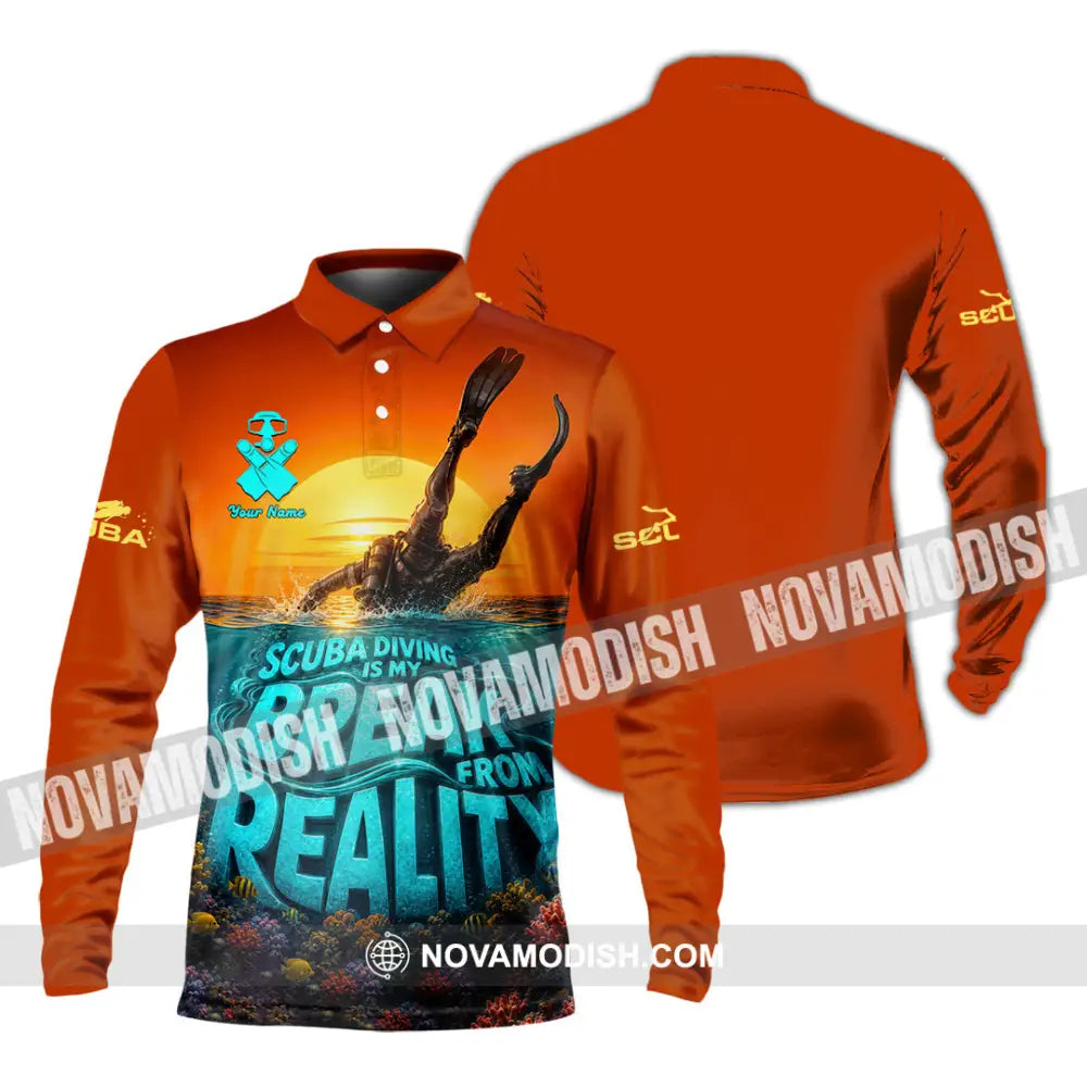 Unisex Shirt - Custom Scuba Diving Is My Break From Reality Shirt - Long Sleeve Polo / S - T-shirt