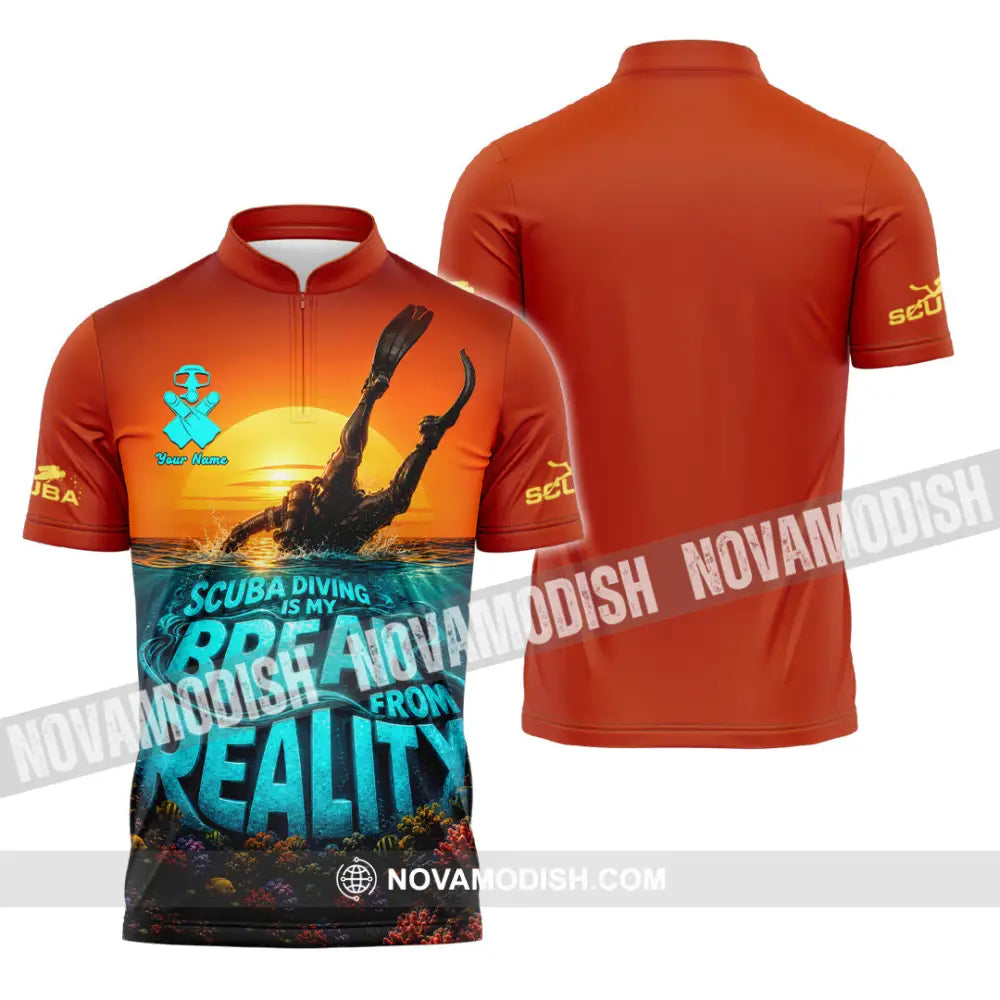 Unisex Shirt - Custom Scuba Diving Is My Break From Reality Shirt - Zipper Polo Shirt / S - T-shirt