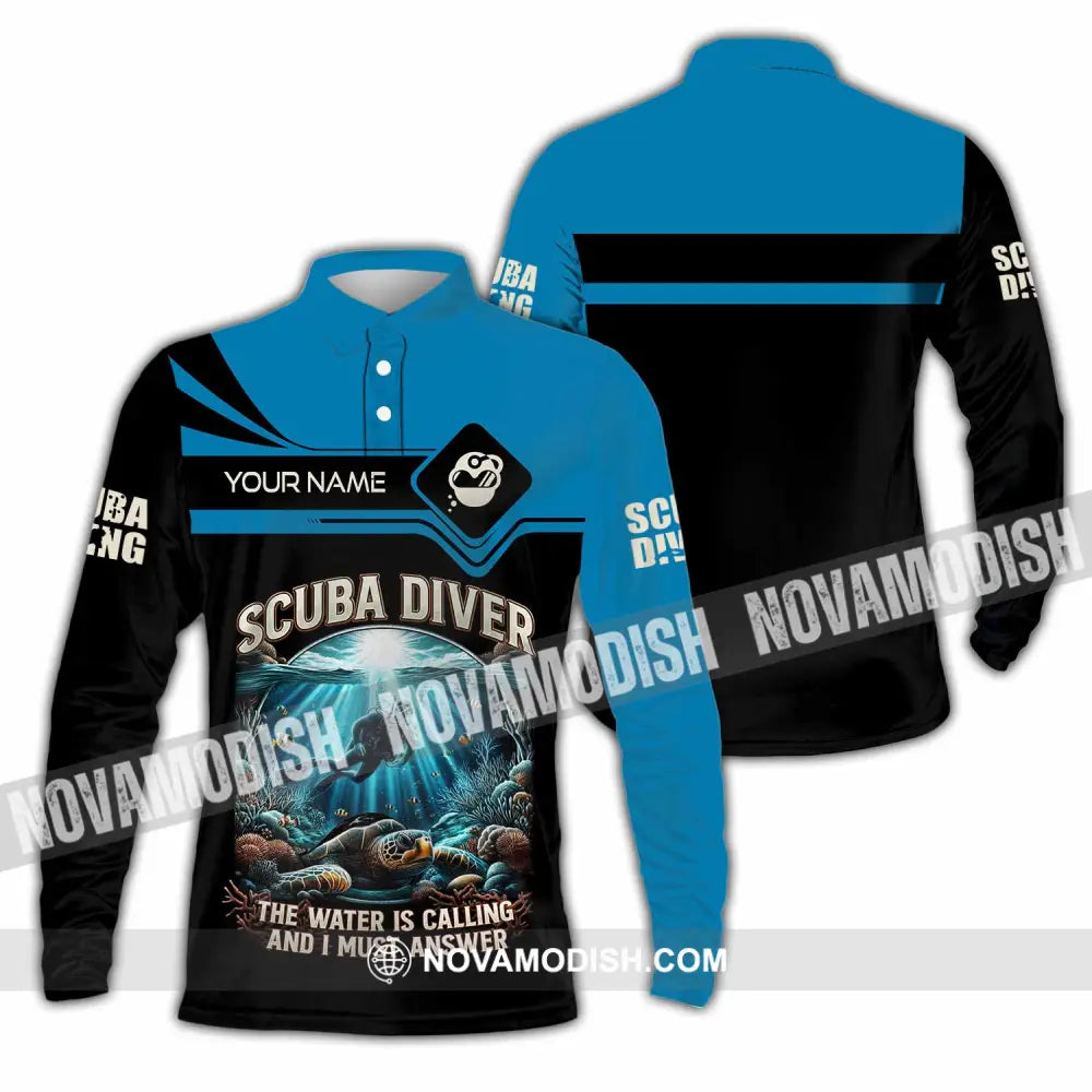 Unisex Shirt - Custom Scuba Diving The Water Is Calling And I Must Answer Shirt Long Sleeve Polo / S T-shirt