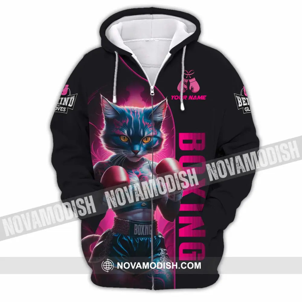 Unisex Shirt - Custom Sexy Boxing Cat Boxing Lover Shirt Zipper Hoodie / S T-shirt