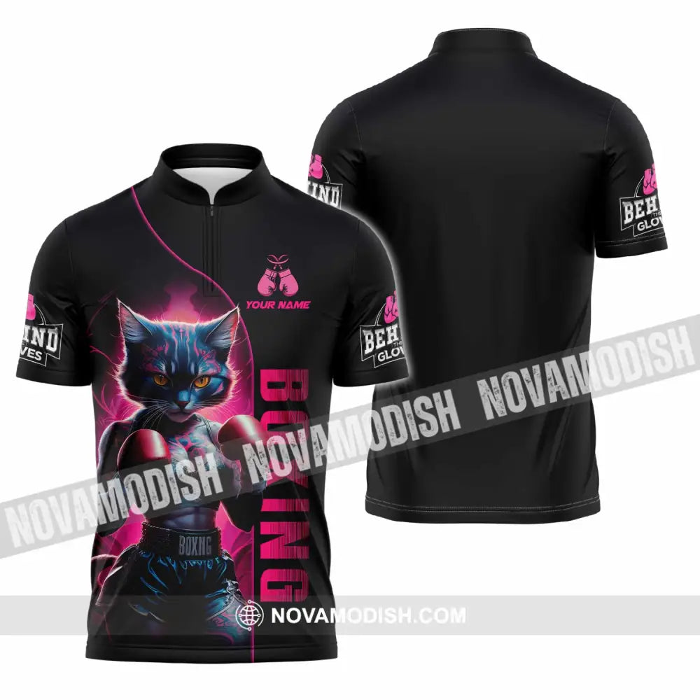 Unisex Shirt - Custom Sexy Boxing Cat Boxing Lover Shirt Zipper Polo Shirt / S T-shirt