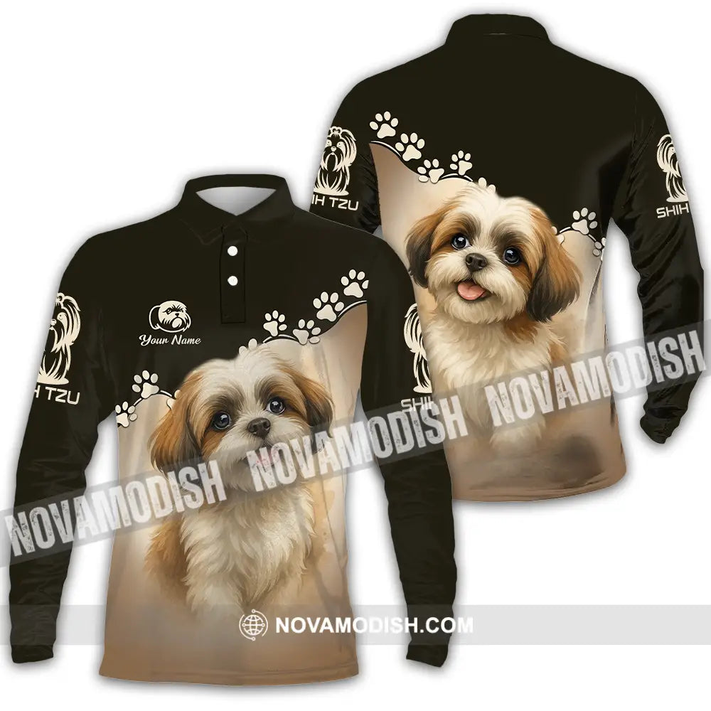 Unisex Shirt - Custom Shih Tzu Shirt Long Sleeve Polo / S T-shirt