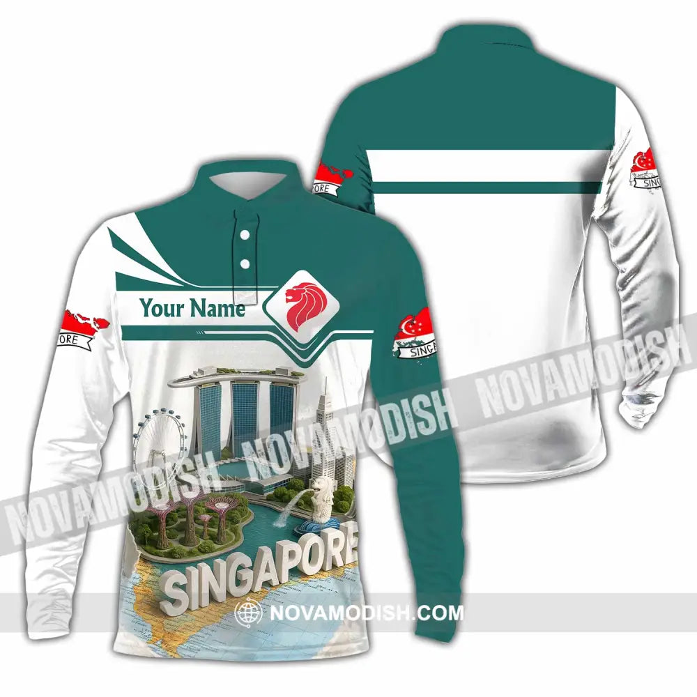 Unisex Shirt - Custom Singapore 3D Shirt Long Sleeve Polo / S T-shirt