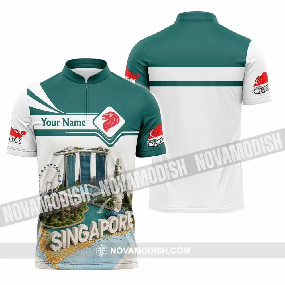 Unisex Shirt - Custom Singapore 3D Shirt Zipper Polo Shirt / S T-shirt