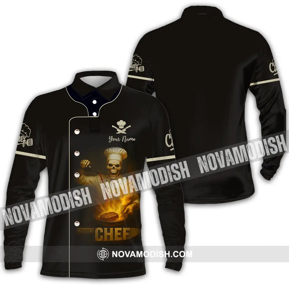 Unisex Shirt - Custom Skeleton Chef Shirt Long Sleeve Polo / S T-shirt