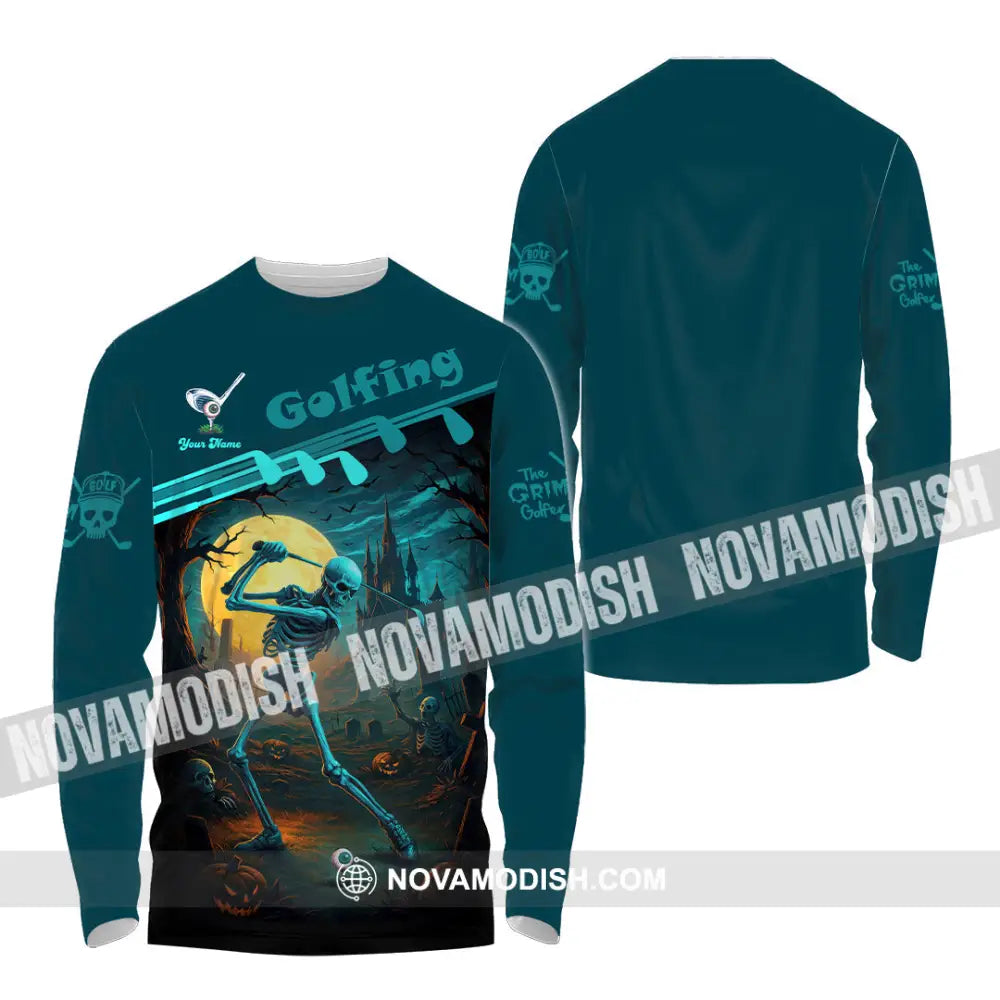 Unisex Shirt - Custom Skeleton Golfing Golf Player Shirt Long Sleeve Shirt / S T-shirt