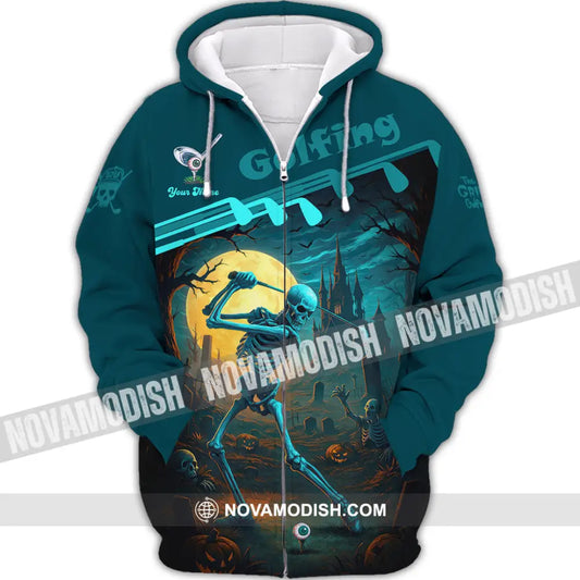 Unisex Shirt - Custom Skeleton Golfing Golf Player Shirt Zipper Hoodie / S T-shirt