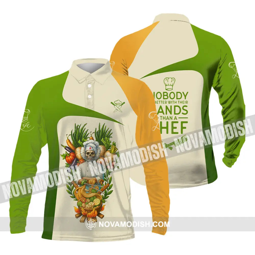 Unisex Shirt - Custom Skeleton Life Of Chef Shirt Long Sleeve Polo / S T-shirt