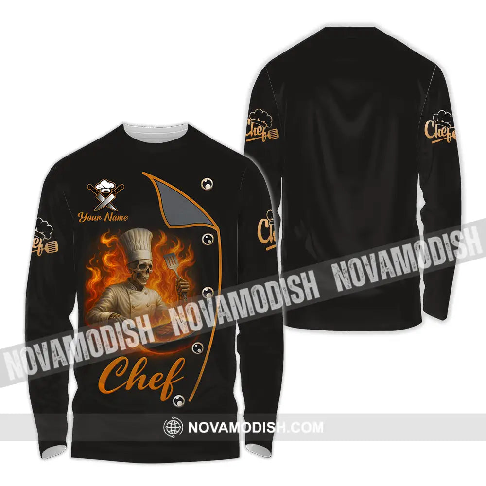 Unisex Shirt - Custom Skeleton Master Chef Chef Shirt Long Sleeve Shirt / S T-shirt